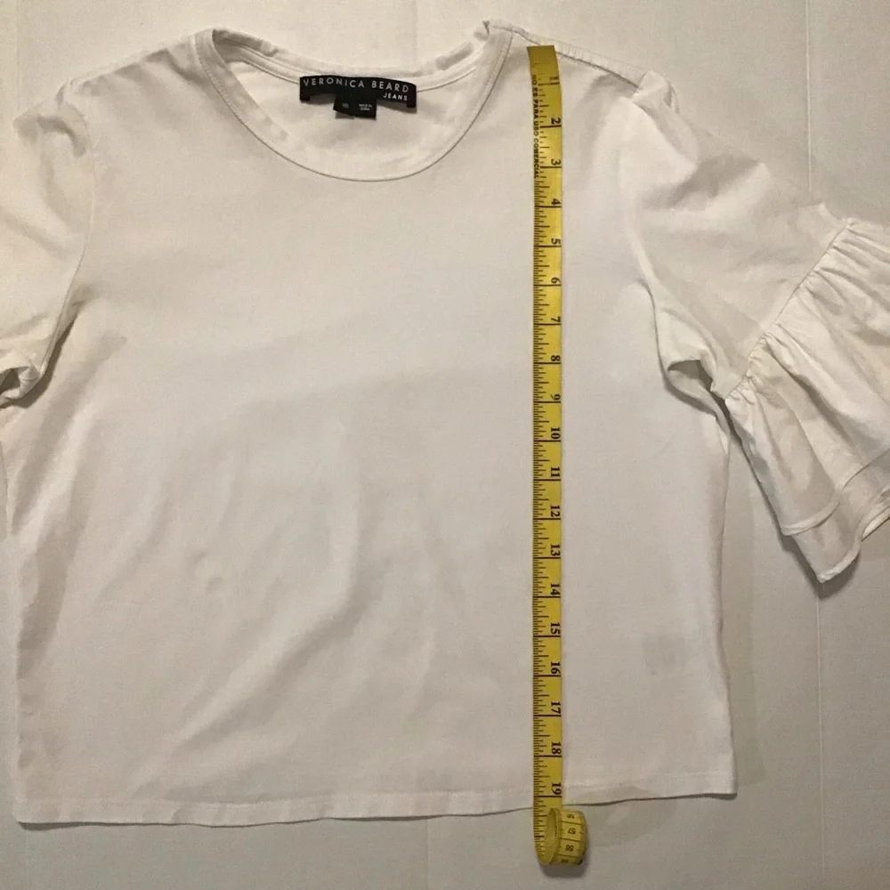Veronica Beard Jeans Women’s White Blouse Flared Ruffle Short Sleeve - Picture 3 of 8